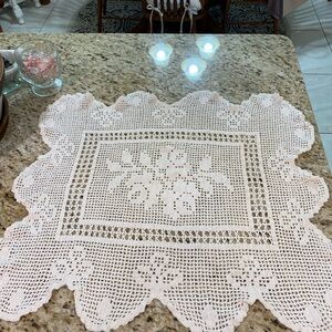 Beautiful Large Crochet Doily Cream Floral Pattern Scalloped Edges